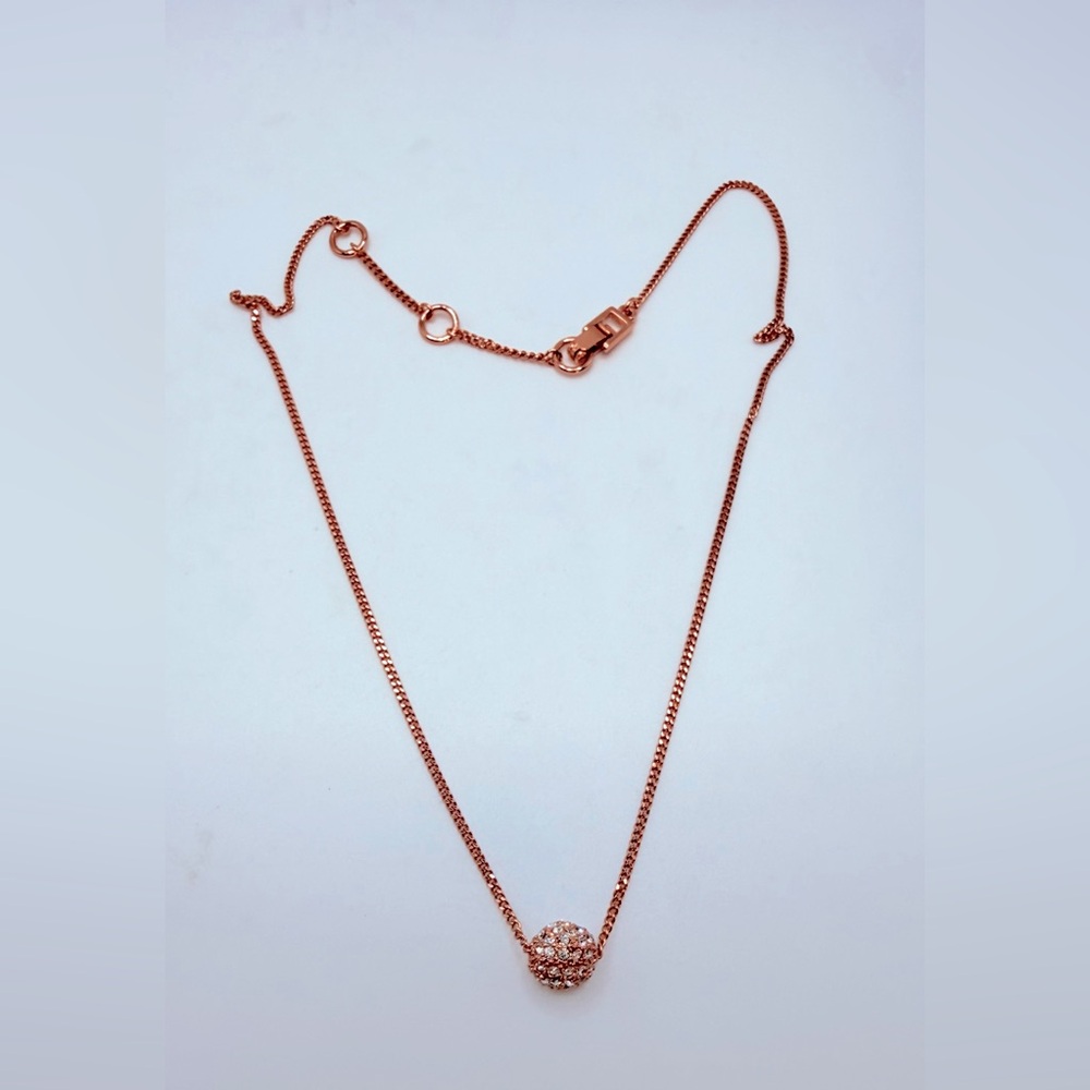 Givenchy rose gold tone crystal pave ball pendant necklace signed vintage